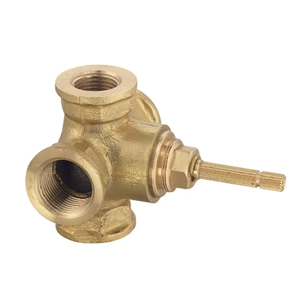 Zwei-Wege-Umsteller aus Messing von Kludi mit zwei Anschlussöffnungen und einer Bedienungswelle zur Einstellung des Wasserflusses.